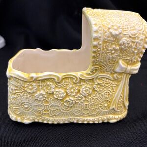 Yellow Ceramic Decorative Baby Carriage Planter